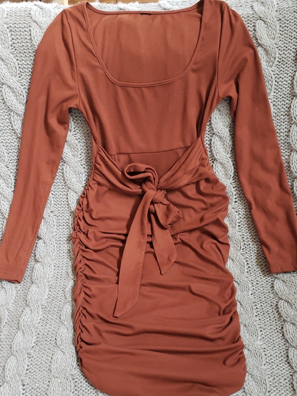 Maternity Ruched Tie-Waist Dress in Rust